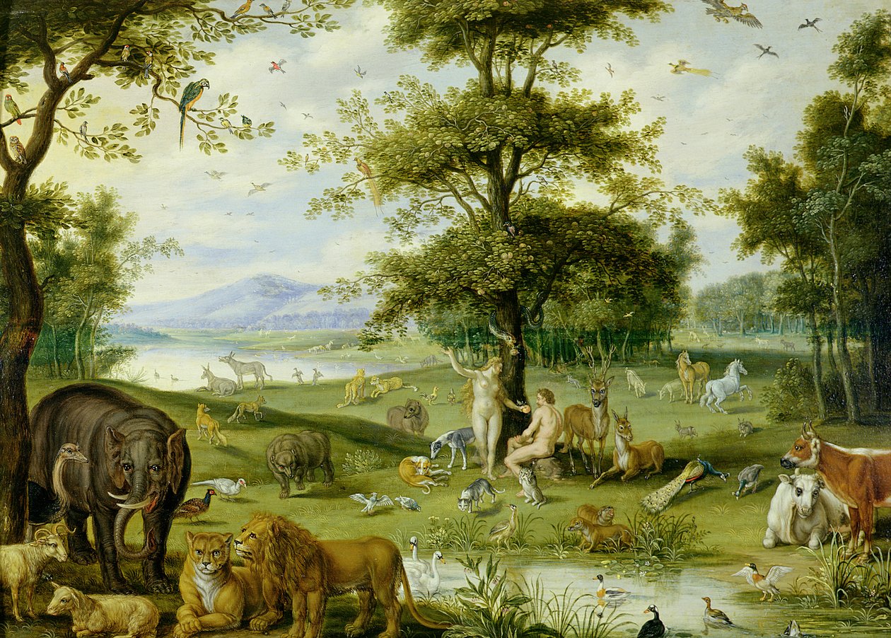 Adam och Eva i Edens lustgård, ca 1600 (olja på panel) av Jan (studio of) Brueghel