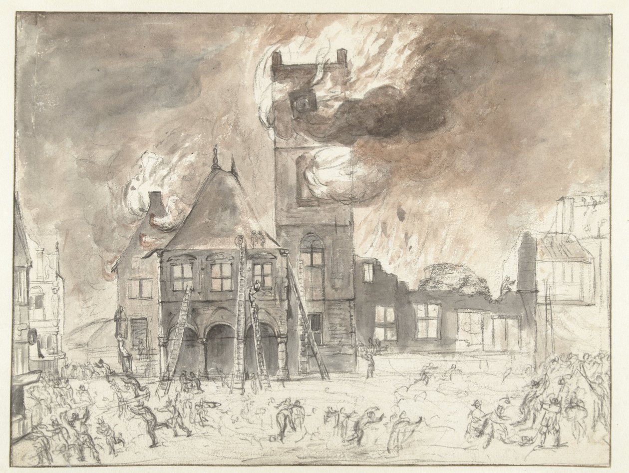 Brand i det gamla stadshuset i Amsterdam av Jan Abrahamsz. Beerstraten (possibly)
