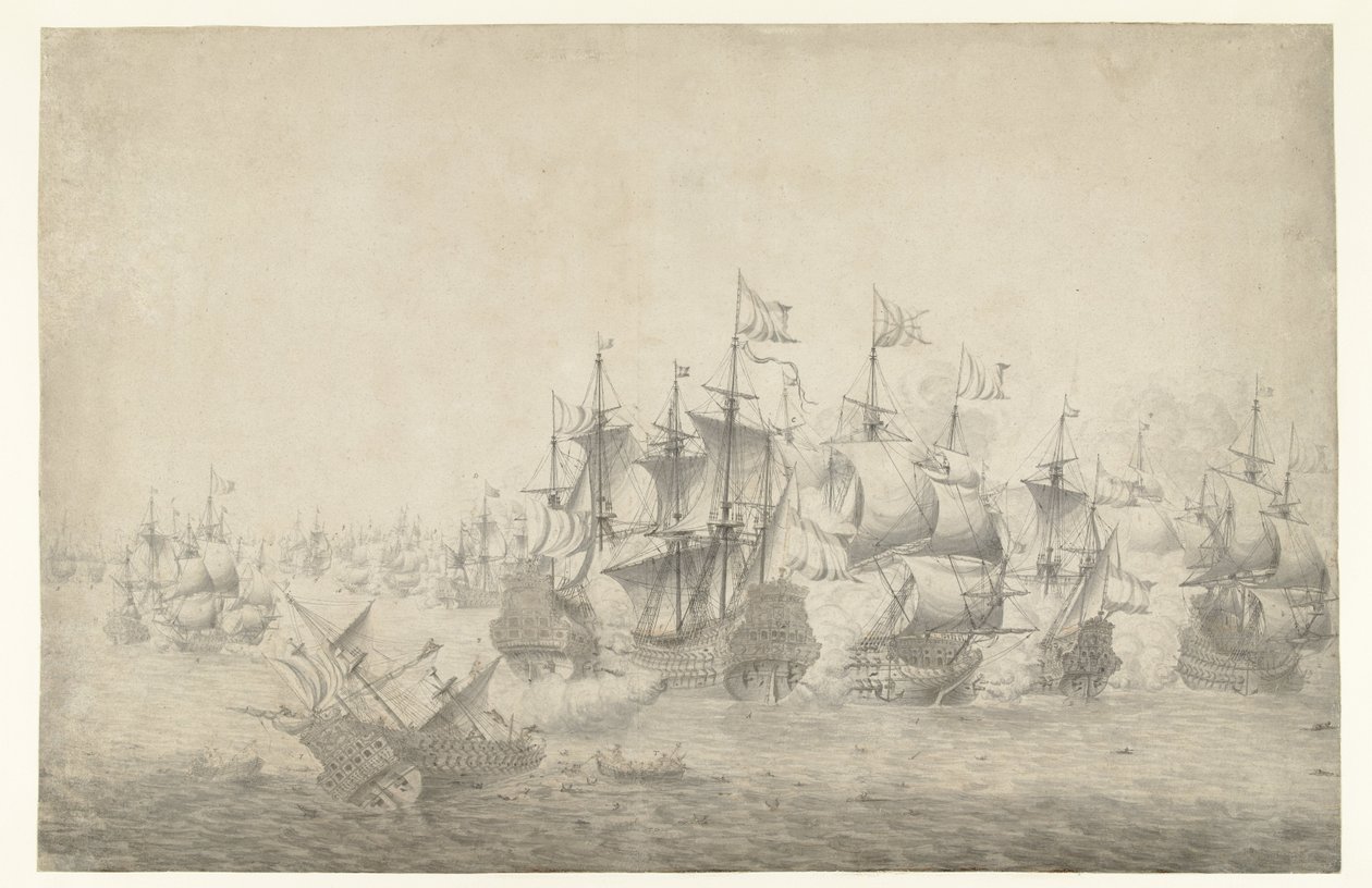 Ett sjöslag, möjligen vid Lowestoft den 13 juni 1665 (vänster sida) av Jan Abrahamsz. Beerstraten (possibly)