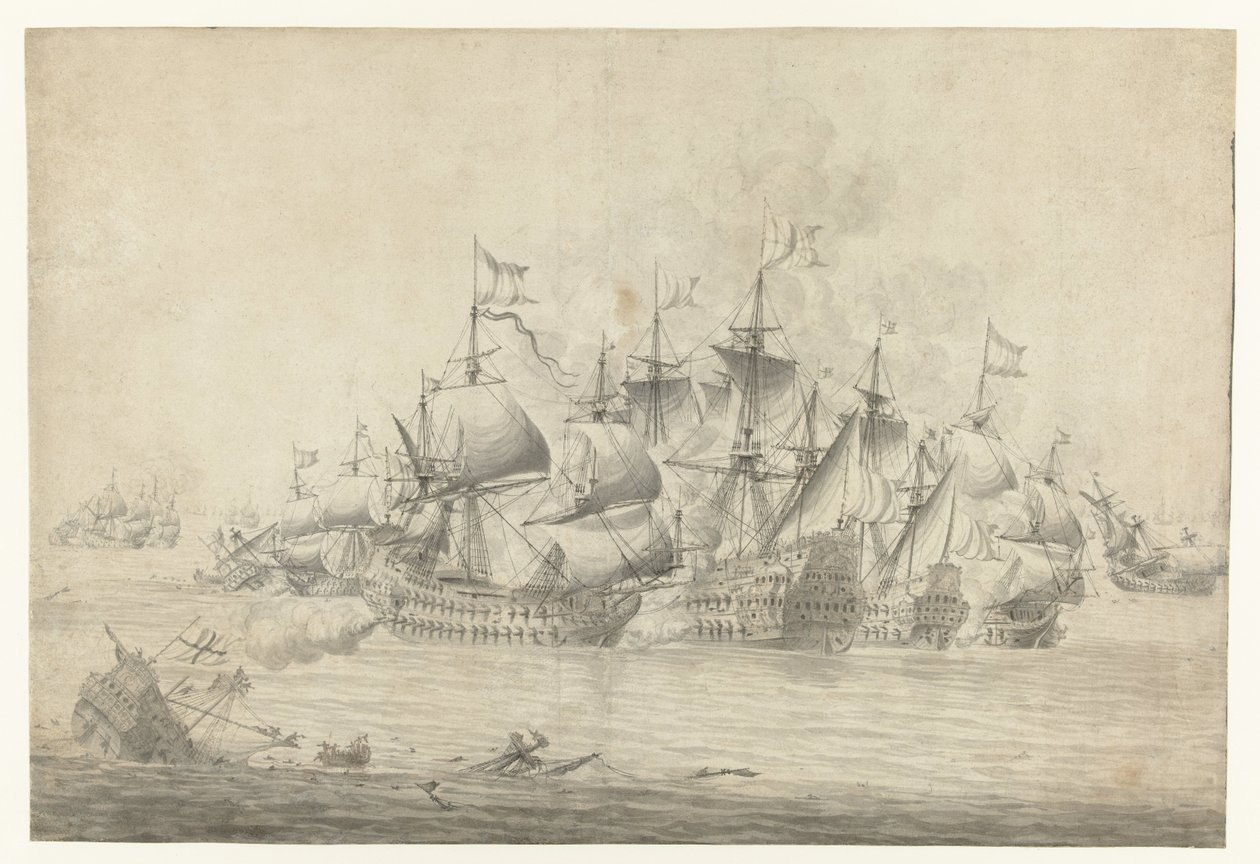 Ett sjöslag, möjligen vid Lowestoft den 13 juni 1665 (höger sida) av Jan Abrahamsz. Beerstraten (possibly)