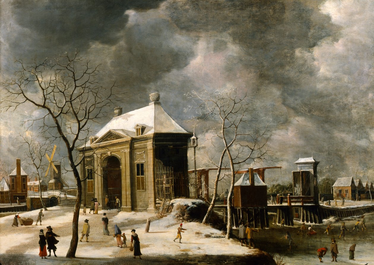 "Förmodad utsikt över en Amsterdamport på vintern", 1622. av Jan Abrahamsz Beerstraten