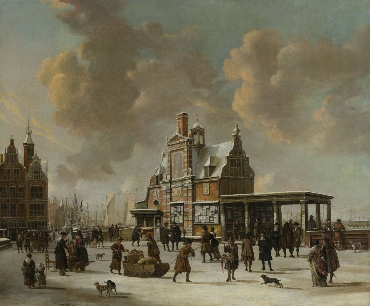 Paalhuis och Nieuwe Brug, Amsterdam, på vintern, 1640-66 av Jan Abrahamsz. Beerstraten