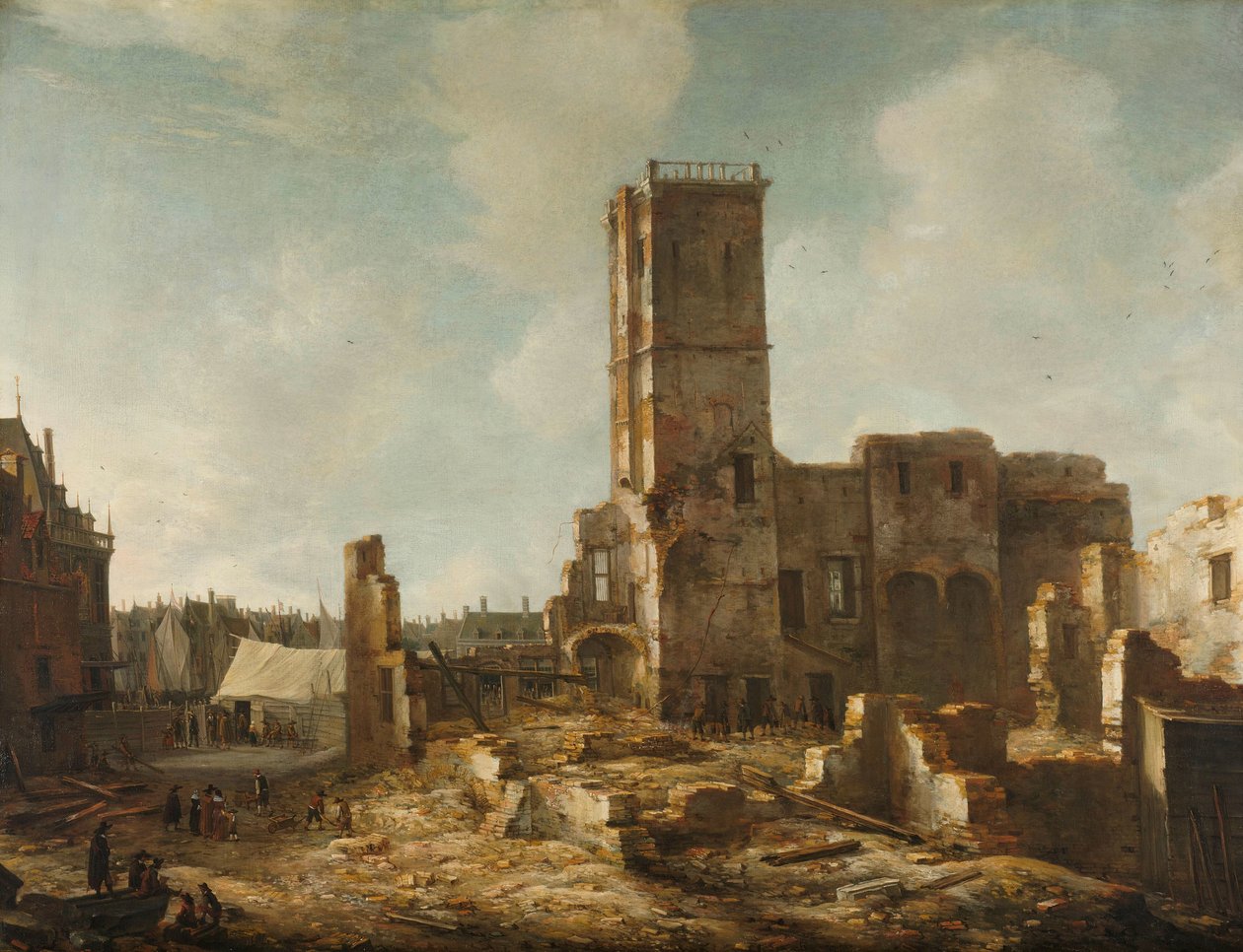Ruinerna av det gamla stadshuset i Amsterdam efter branden den 7 juli 1652 av Jan Abrahamsz. Beerstraten