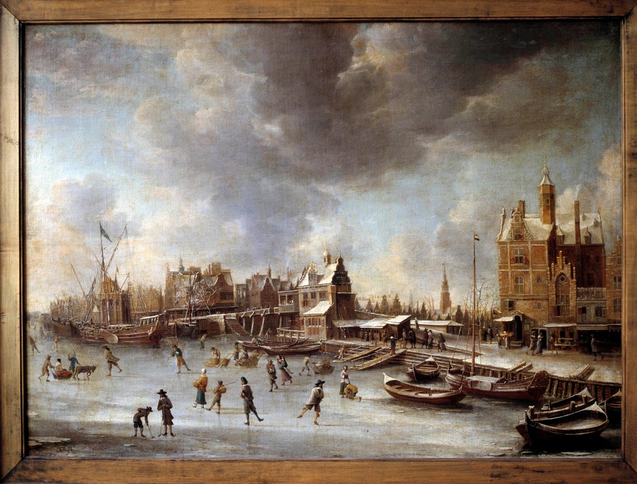 Vinterlandskap. Åkare på en frusen sjö. Målning av Burstaten (1622-1666) 1600-talet. Berlin, statsmuseet av Jan Abrahamsz. Beerstraten