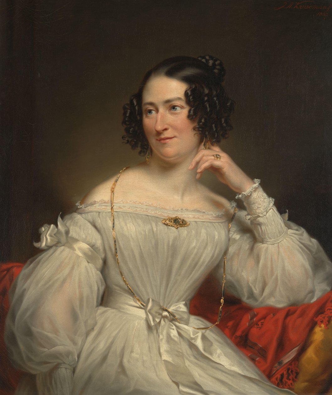 Porträtt av Abrahamina Henriëtte Wurfbain (1808-1883), hustru till Jacob de Vos Jz av Jan Adam Kruseman (signed by artist)