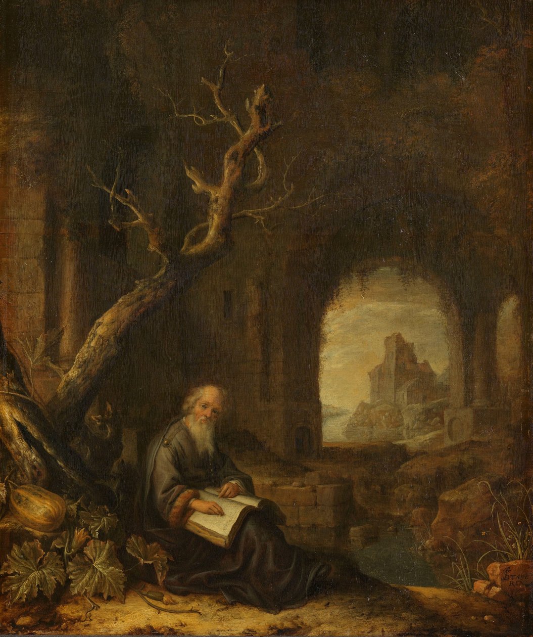 En eremit i en ruin av Jan Adriaensz. van Staveren