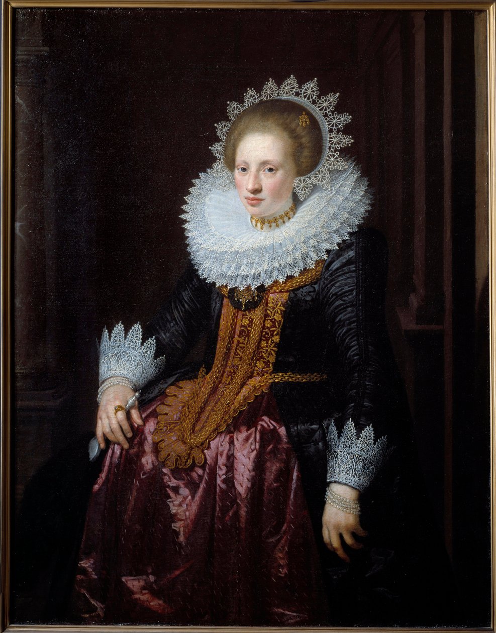 Porträtt av kvinna Tidigare känt som Porträtt av Madame Vrydags Van Vollenhovens son Målning av Jan Van Ravesteyn (1570-1657) (ec.holl.) 1620 Sön. 1,34x1,04 m Lille, Musee des Beaux Arts av Jan Anthonisz. van Ravesteyn