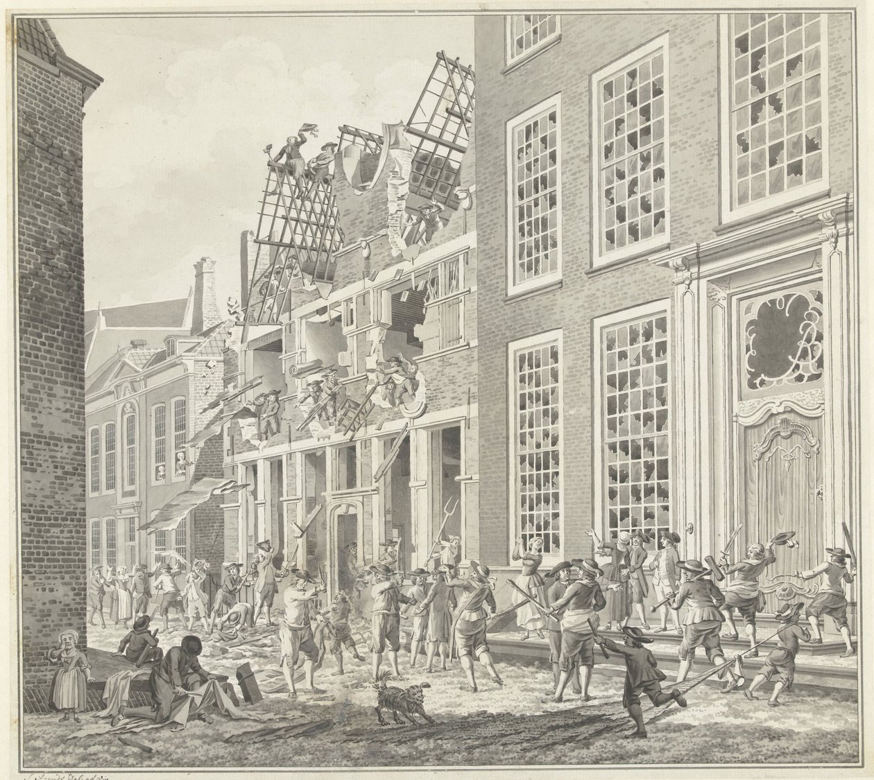 Plundring av Lucas van Stevenincks hus, 1787 av Jan Arends (signed by artist)