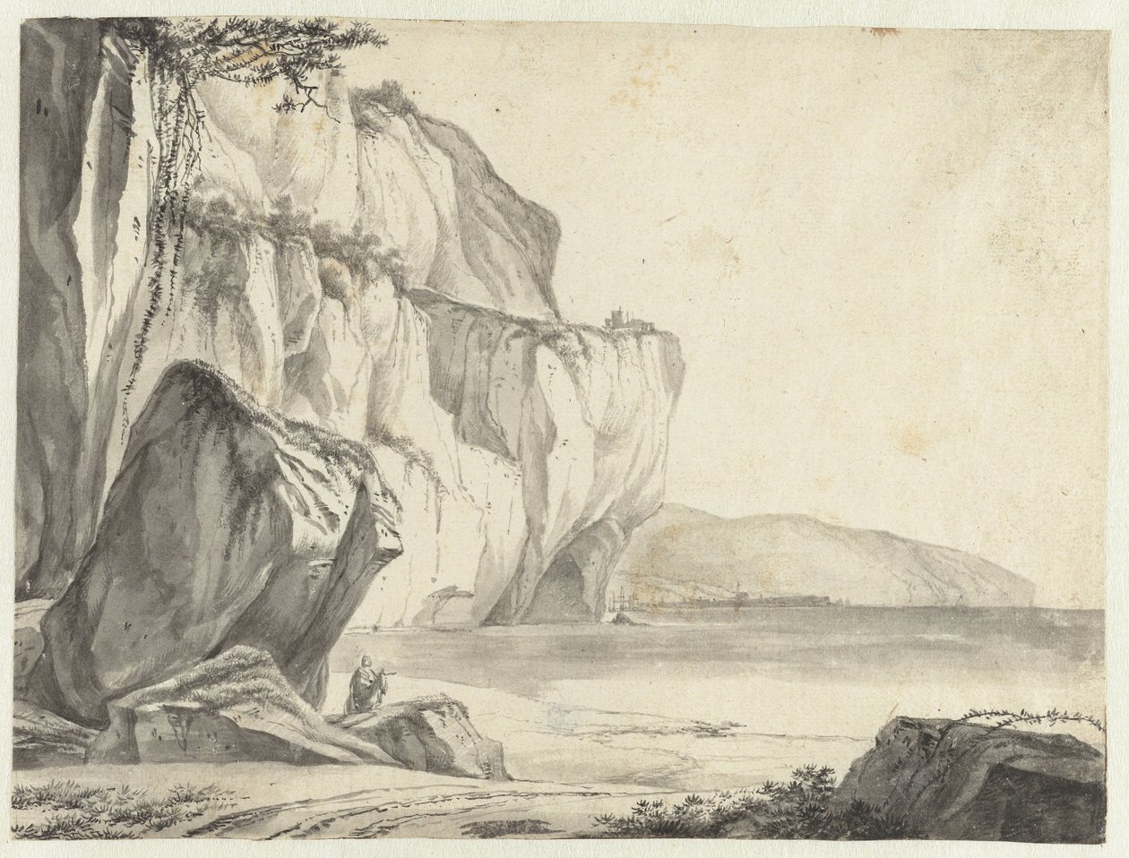 Kustutsikt med klippor som reser sig ur vattnet av Jan Asselijn (attributed to)