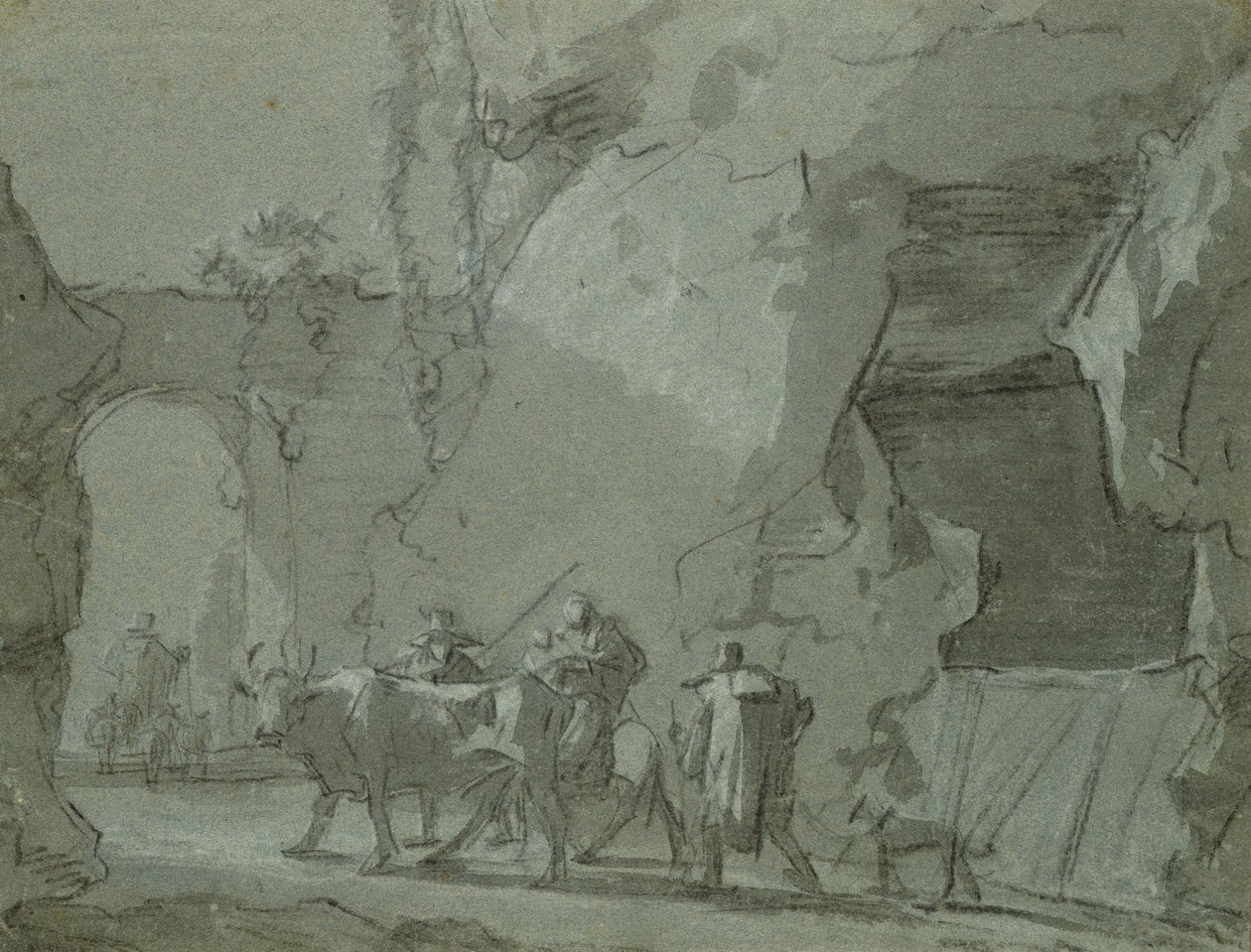 Shepherds in Front of an Archway, ca 1650-52 (indisk bläck och krita på papper) av Jan Asselijn