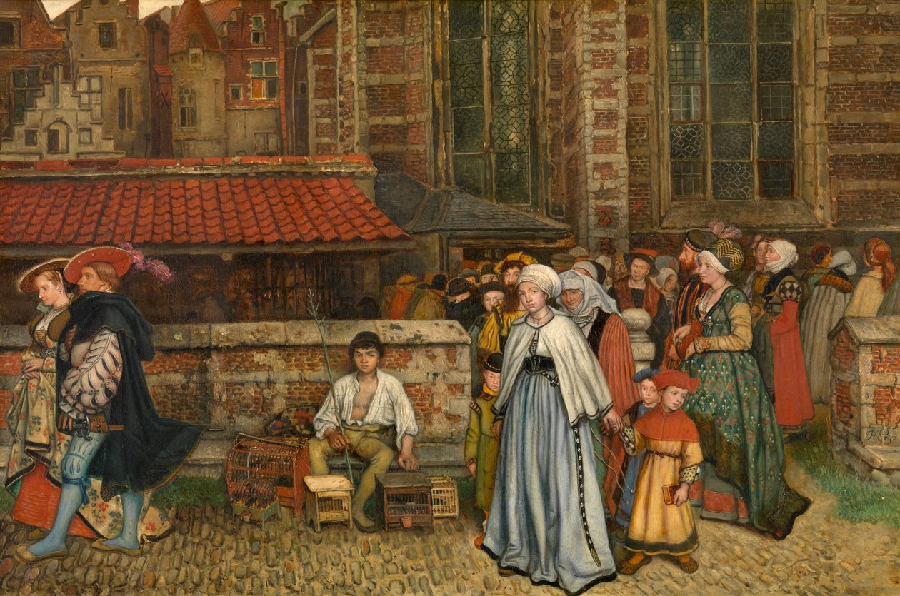 After Mass (olja på panel) av Jan August Hendrik Baron Leys