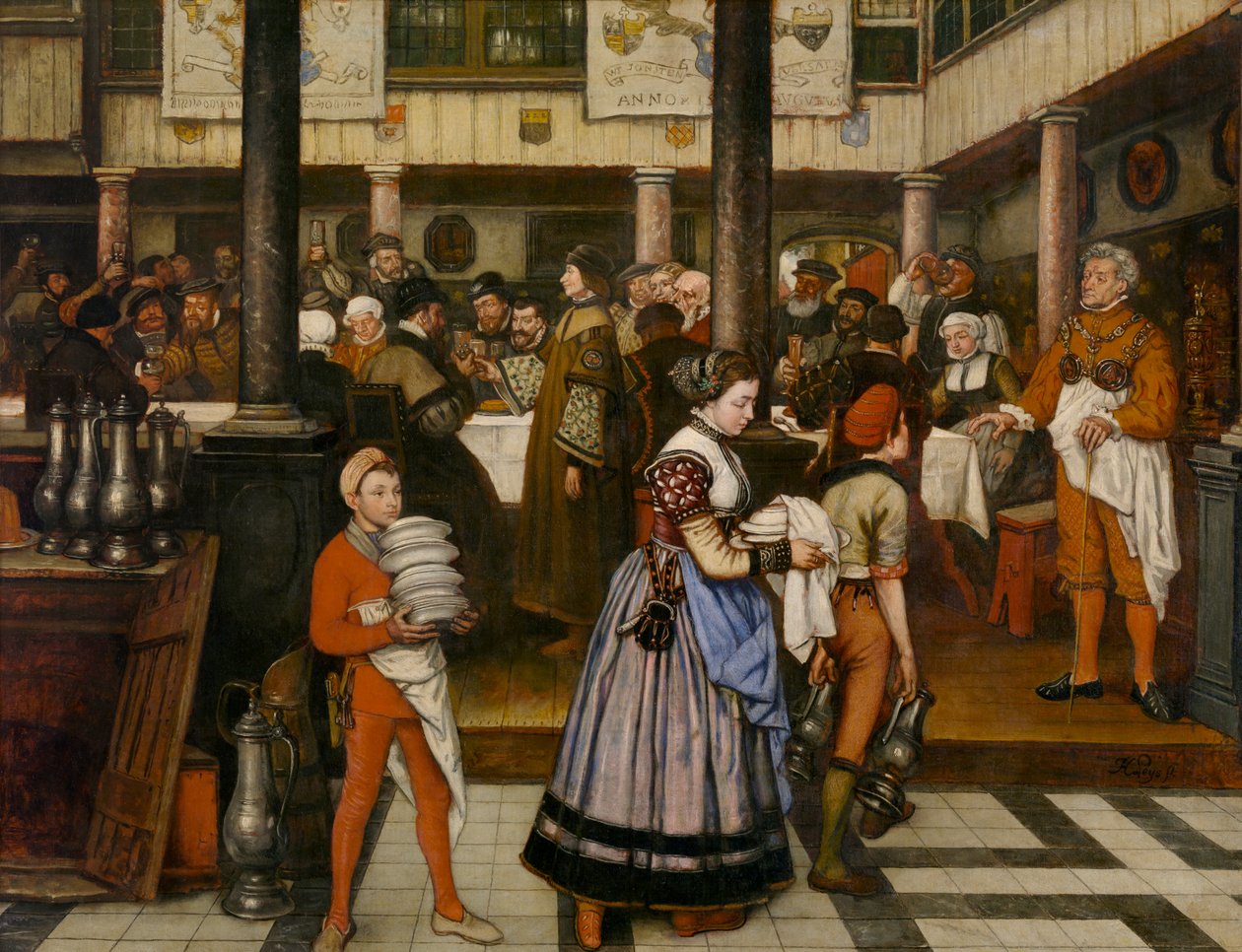 Frans Floris deltar i en bankett i Saint Luke-gillet (olja på duk) av Jan August Hendrik Baron Leys