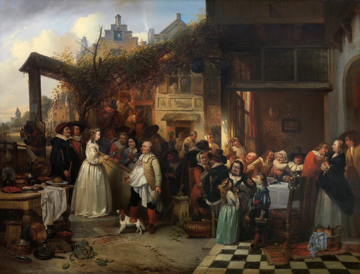 Bröllop i Flandern på 1600-talet (olja på panel) av Jan August Hendrik Baron Leys