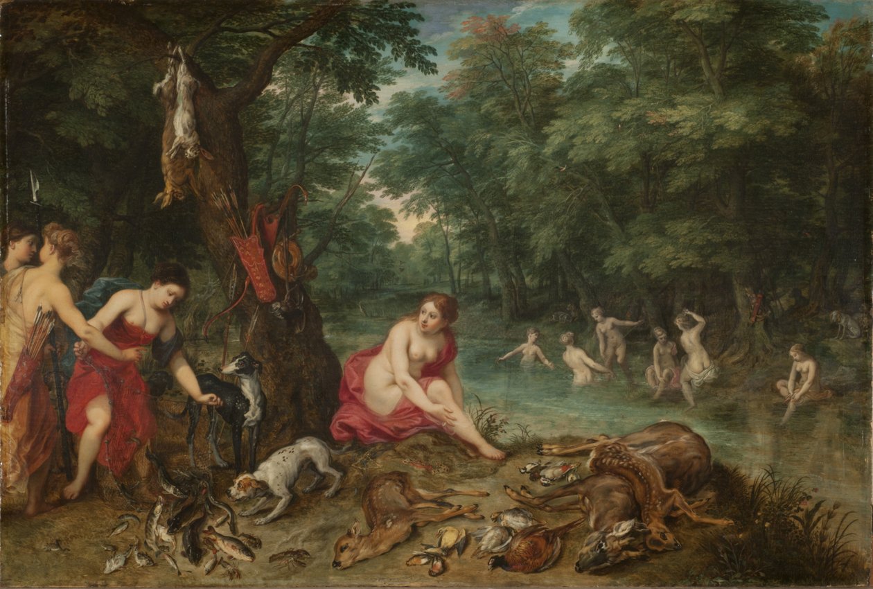 Badnymfer (olja på panel) av Jan and Balen Hendrik van Brueghel
