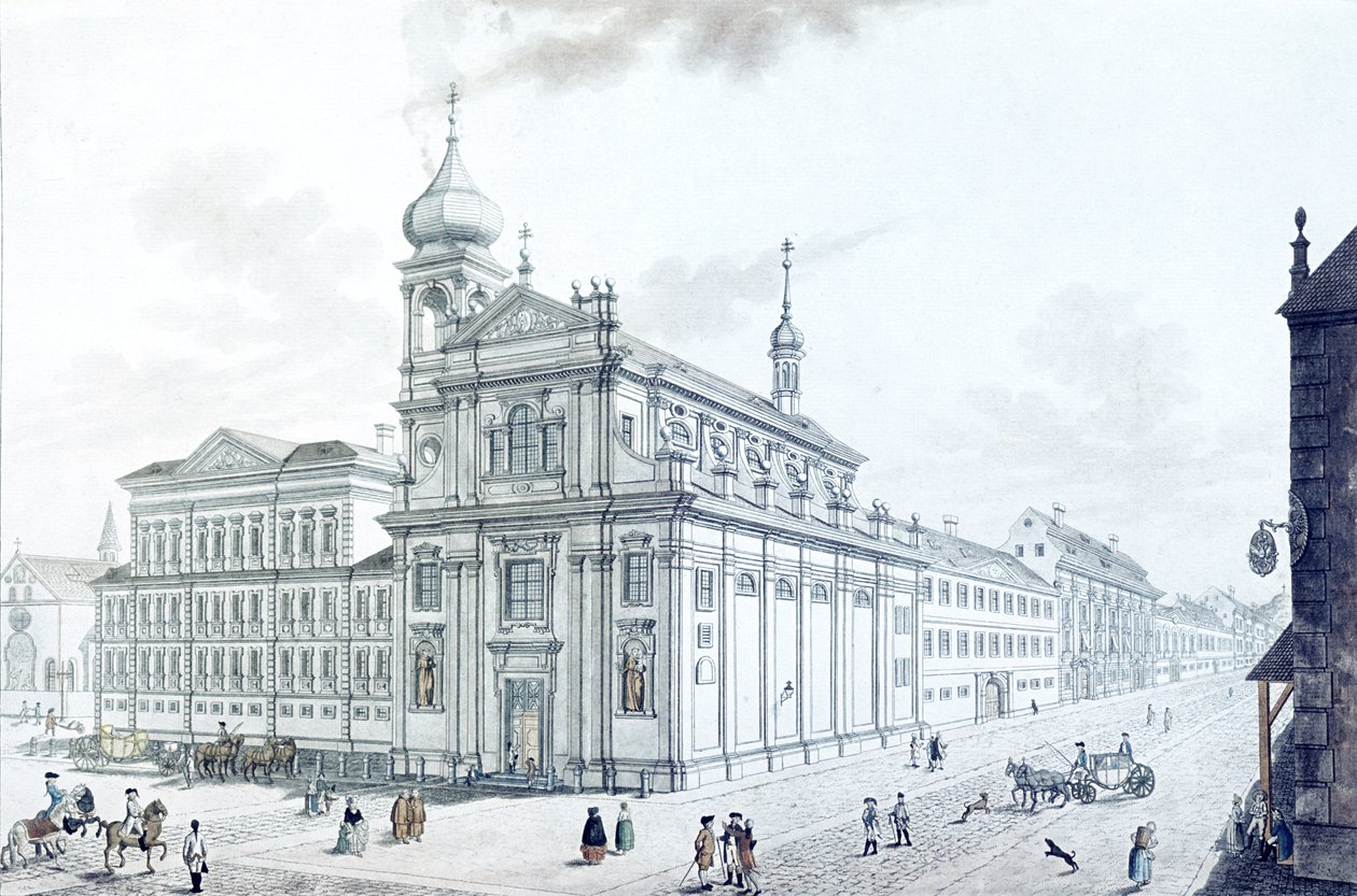 Hibernians kyrka (irländska franciskaner) och Hibernian (Hybernská) Street, 1781 av Jan Balzer