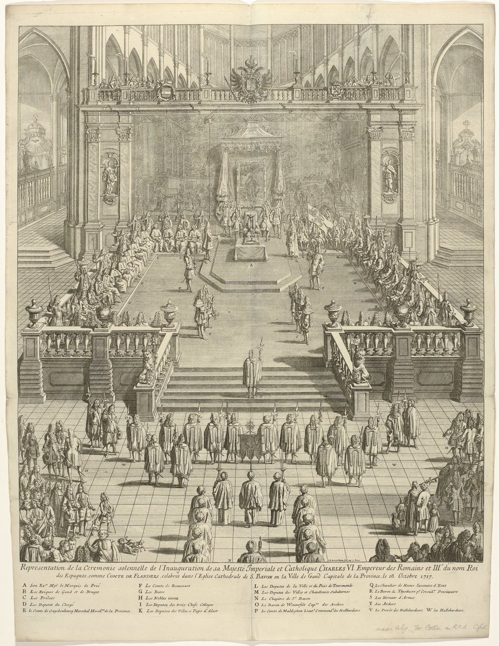 Inhuldiging van keizer Karel VI als graaf van Vlaanderen te Gent, 1717 Representation av den högtidliga ceremonin för invigningen av hans kejserliga och katolska majestät Karl VI. Romarnas kejsare och Spaniens tredje kung, som greve av Fland av Jan Baptist Berterham