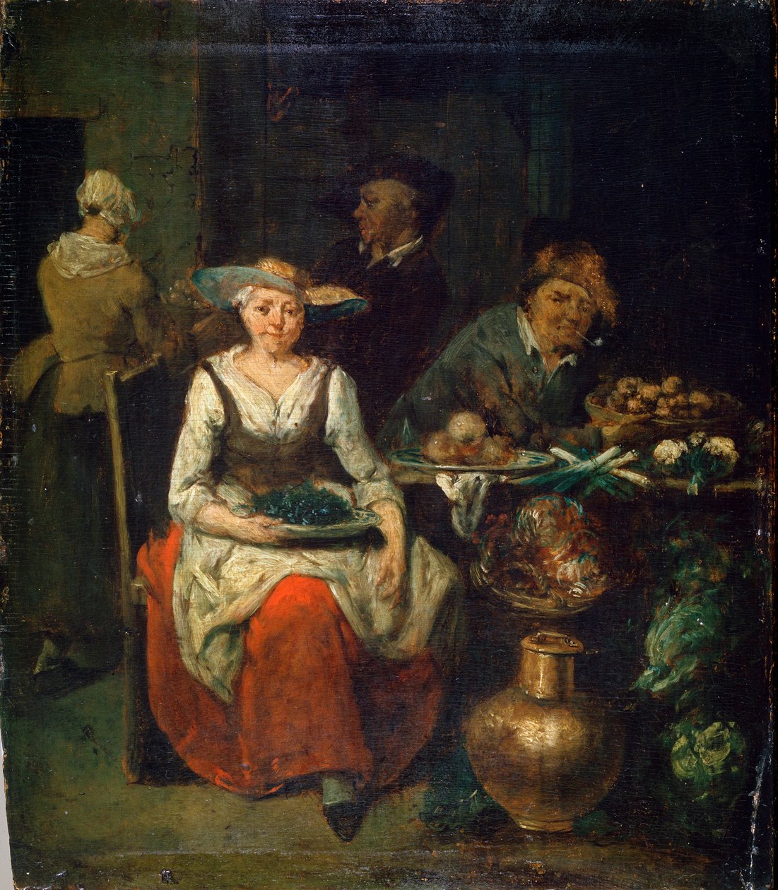 Hos en grönsakshandlare, c1700-1730. flamländsk målning av Jan Baptist Lambrechts
