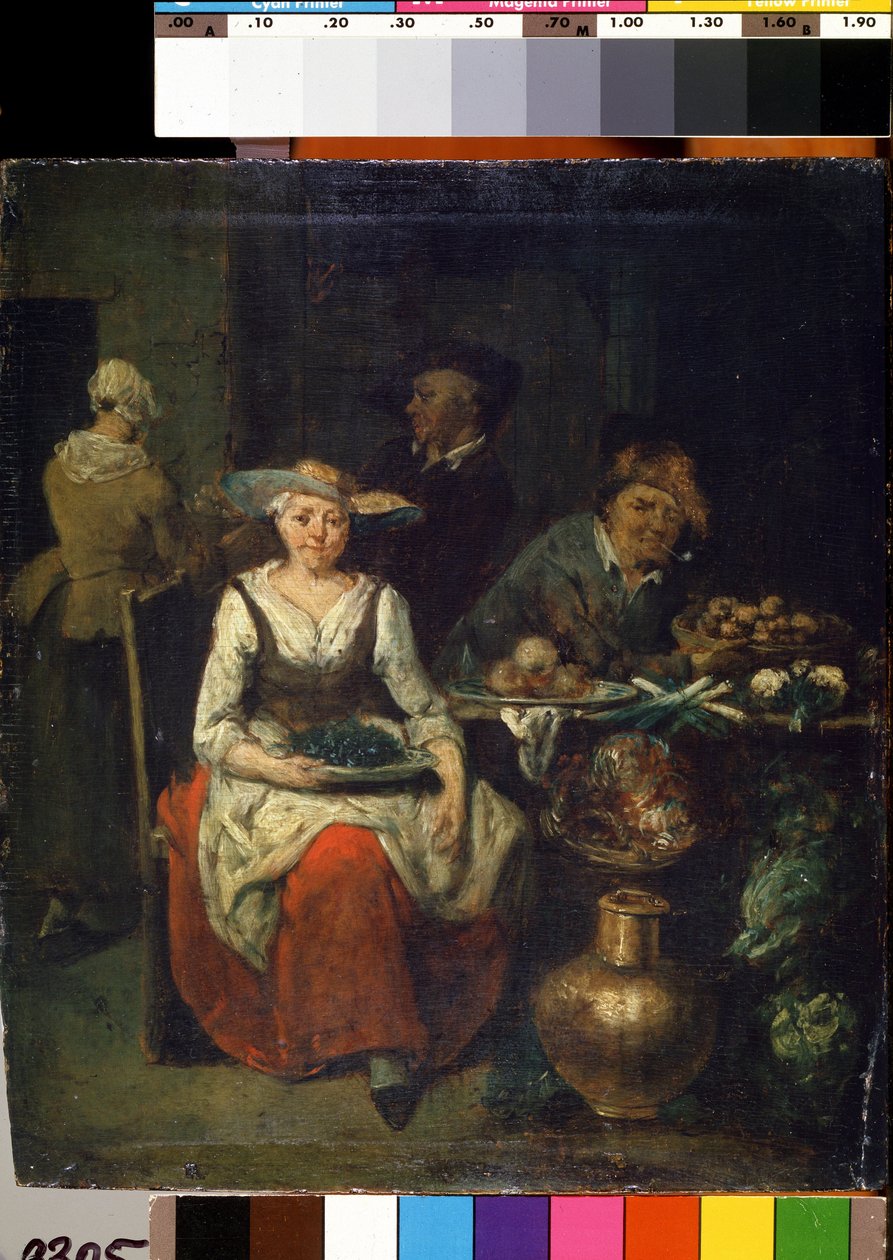 Hos frukt- och grönsakshandlaren (Hos en grönsakshandlare). Målning av Jan Baptist Lambrechts (1680-1731). flamländsk konst. Olja på trä. Statens M. Ciurlionis konstmuseum, Kaunas av Jan Baptist Lambrechts