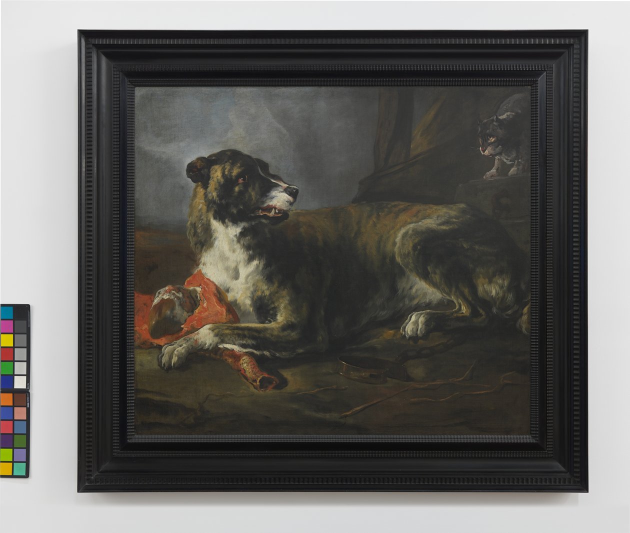En vildsvinshund med en köttbit nära en rasande katt, ca 1647-55 (olja på duk) av Jan Baptist Weenix