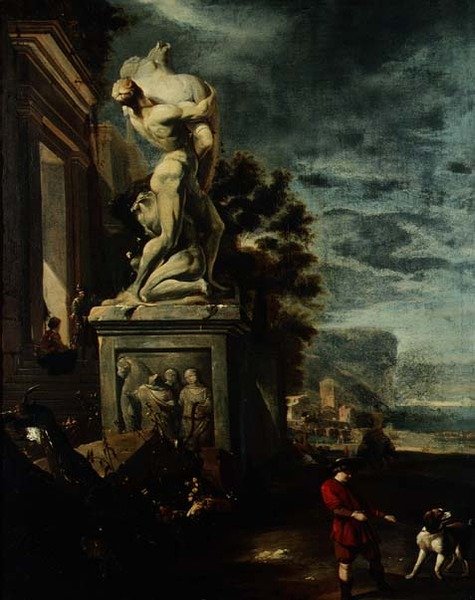 Havshamn med figurer av en klassisk staty av Jan Baptist Weenix