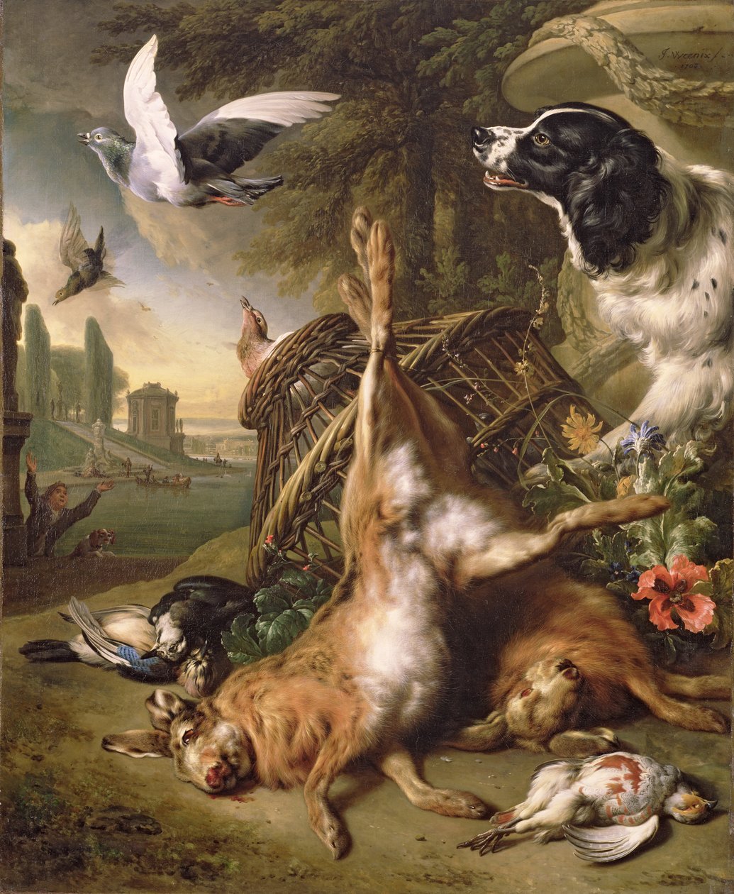 Stilleben med dött vilt och harar av Jan Baptist Weenix