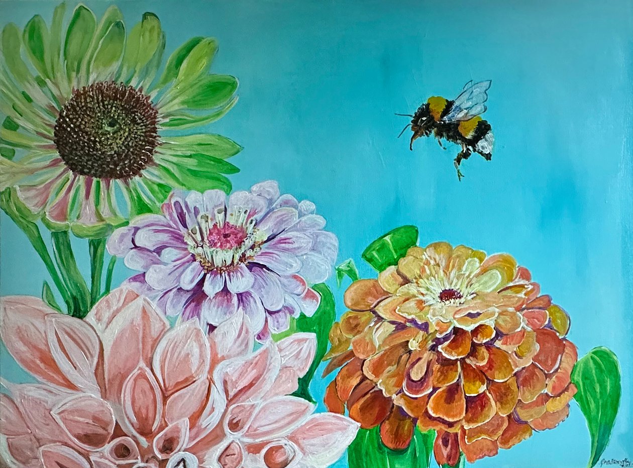 Full Bloom, 2023 (akryl på duk) av Jan Barzottini
