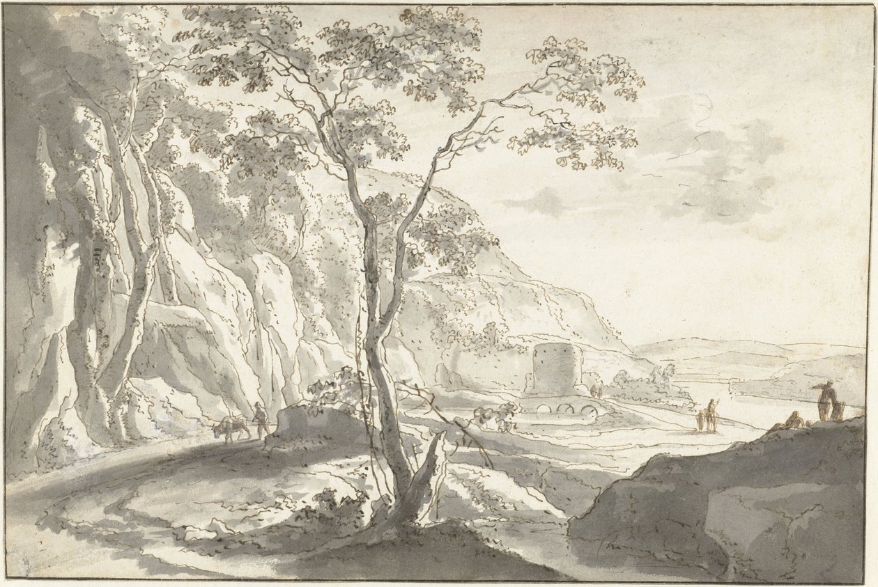 Bergigt landskap med figurer av Jan Both (possibly)