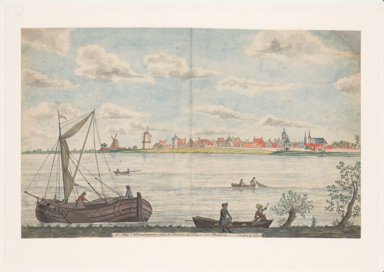 Staden Schoonhoven vid floden Rhen i Holland (titel på objekt) av Jan Brandes