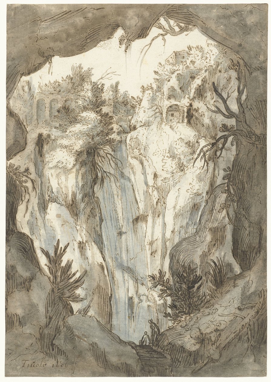 Tivolis vattenfall sett från en grotta av Jan Brueghel (I) (attributed to)