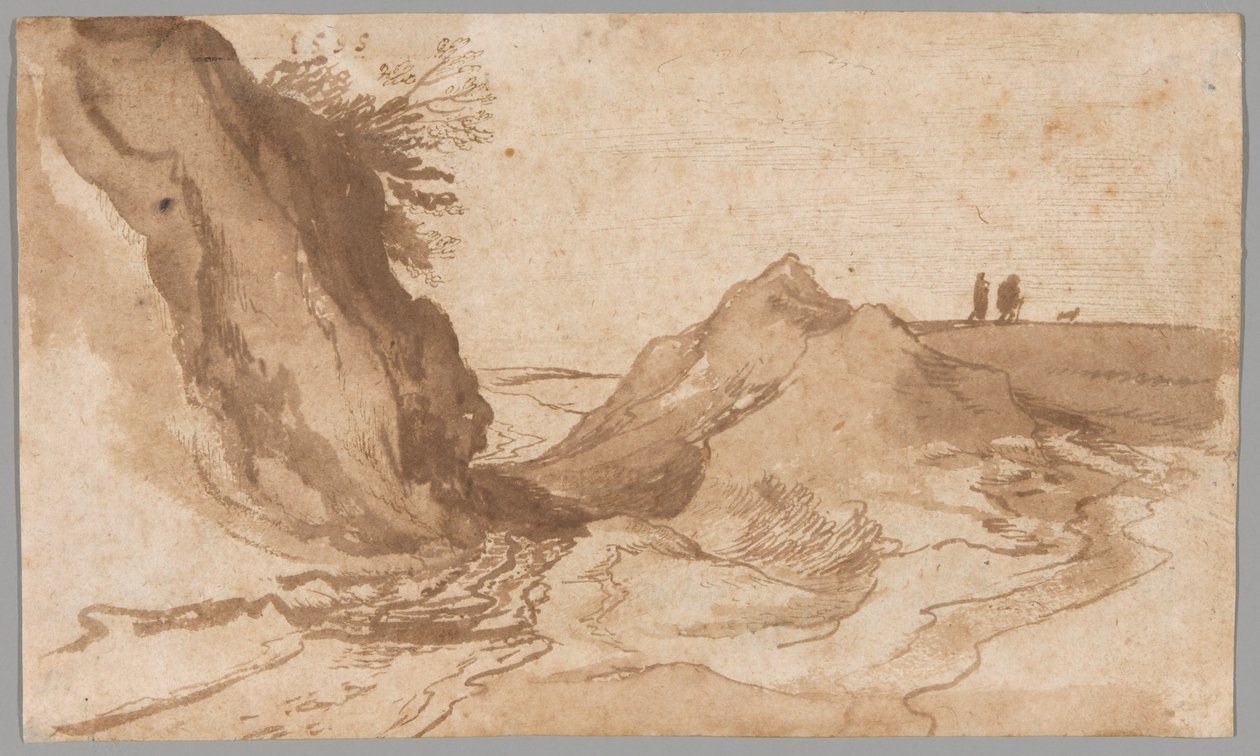 Ett kuperat landskap med figurer vid en ravin av Jan Brueghel the Elder