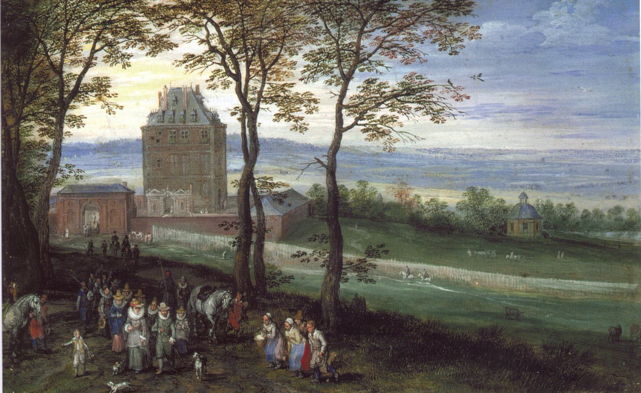 Ärkehertig Albrecht och Isabella framför slottet Mariemont av Jan Brueghel the Elder