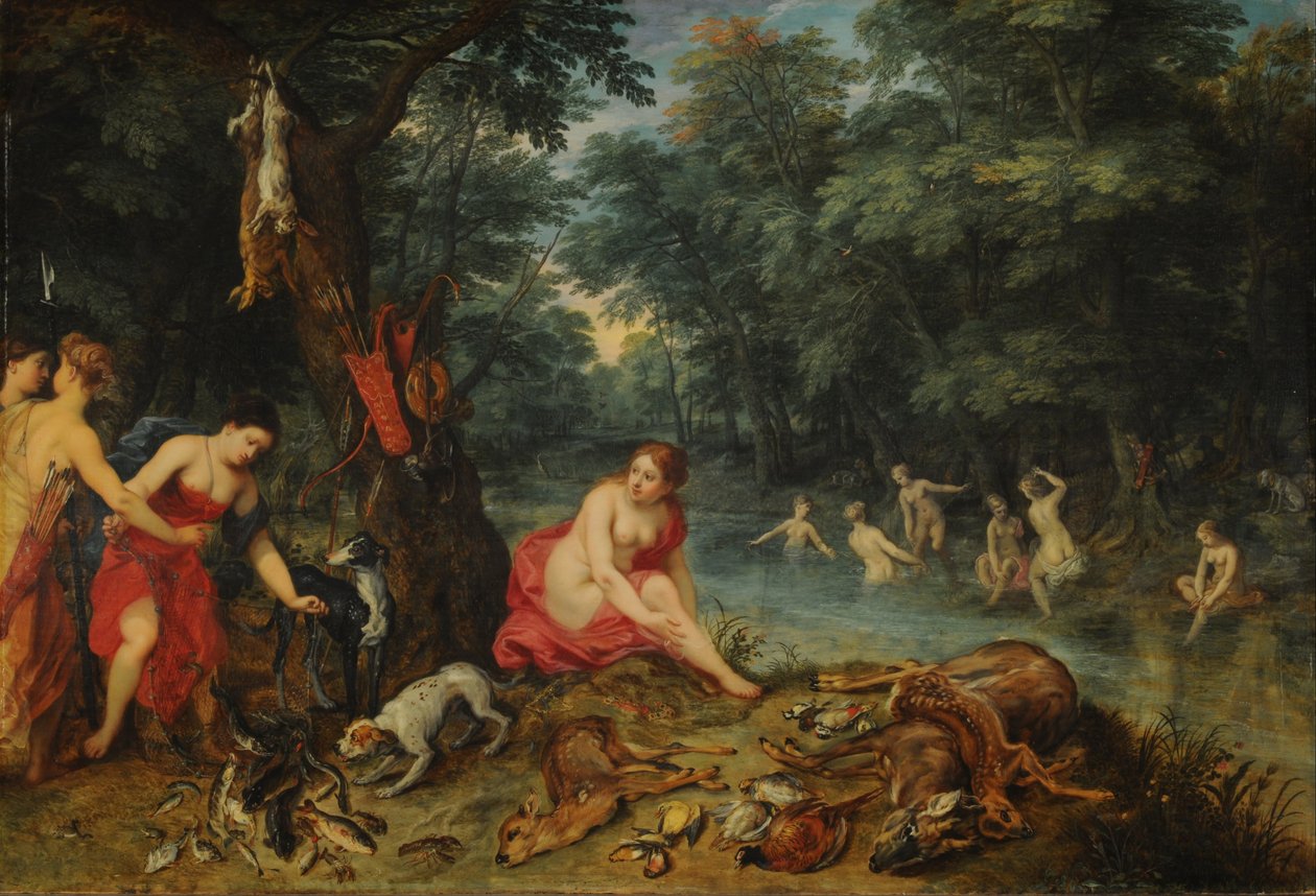 Nymphs Bath (Dianas nymfer som återvänder från fiske) av Jan Brueghel the Elder