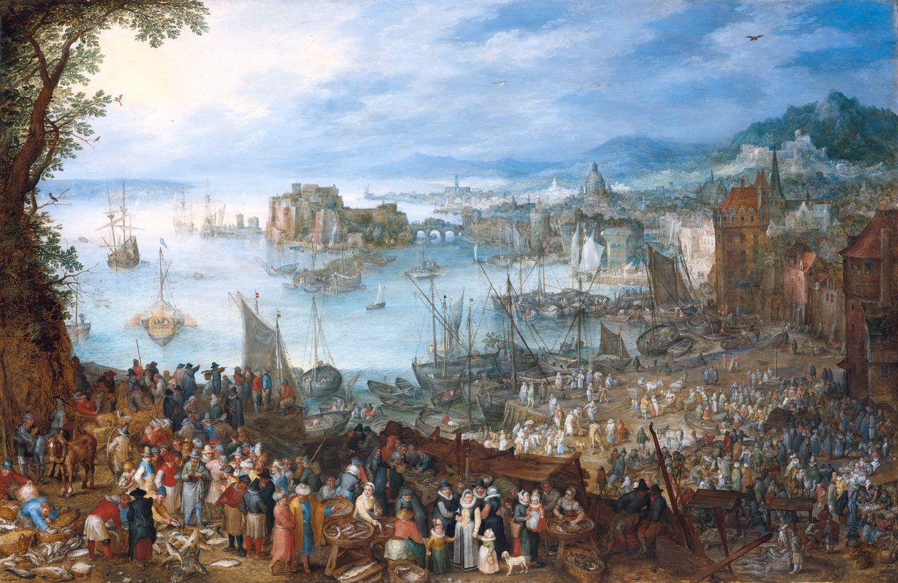 Stor fiskmarknad av Jan Brueghel the Elder