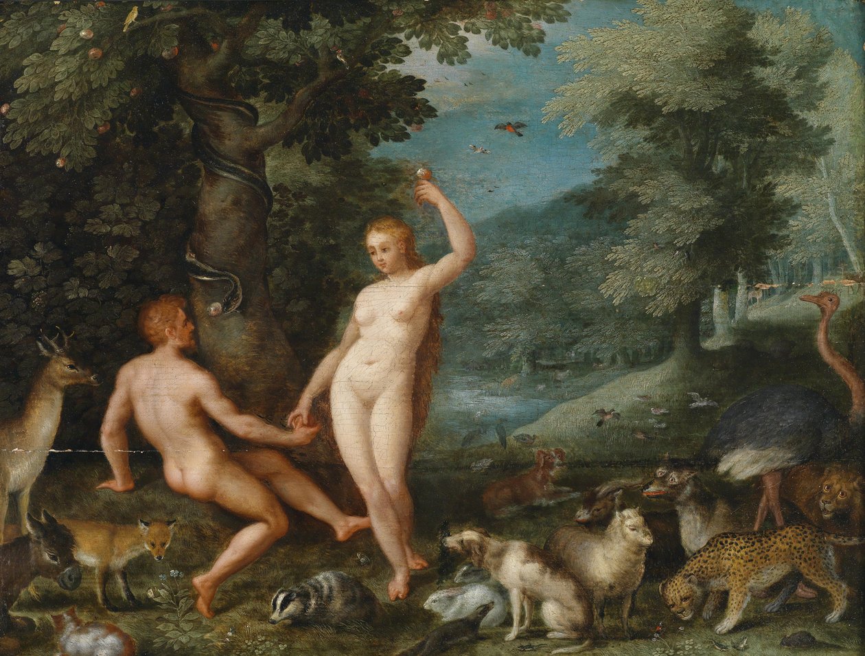 Paradislandskap med Eva som frestar Adam av Jan Brueghel the Younger
