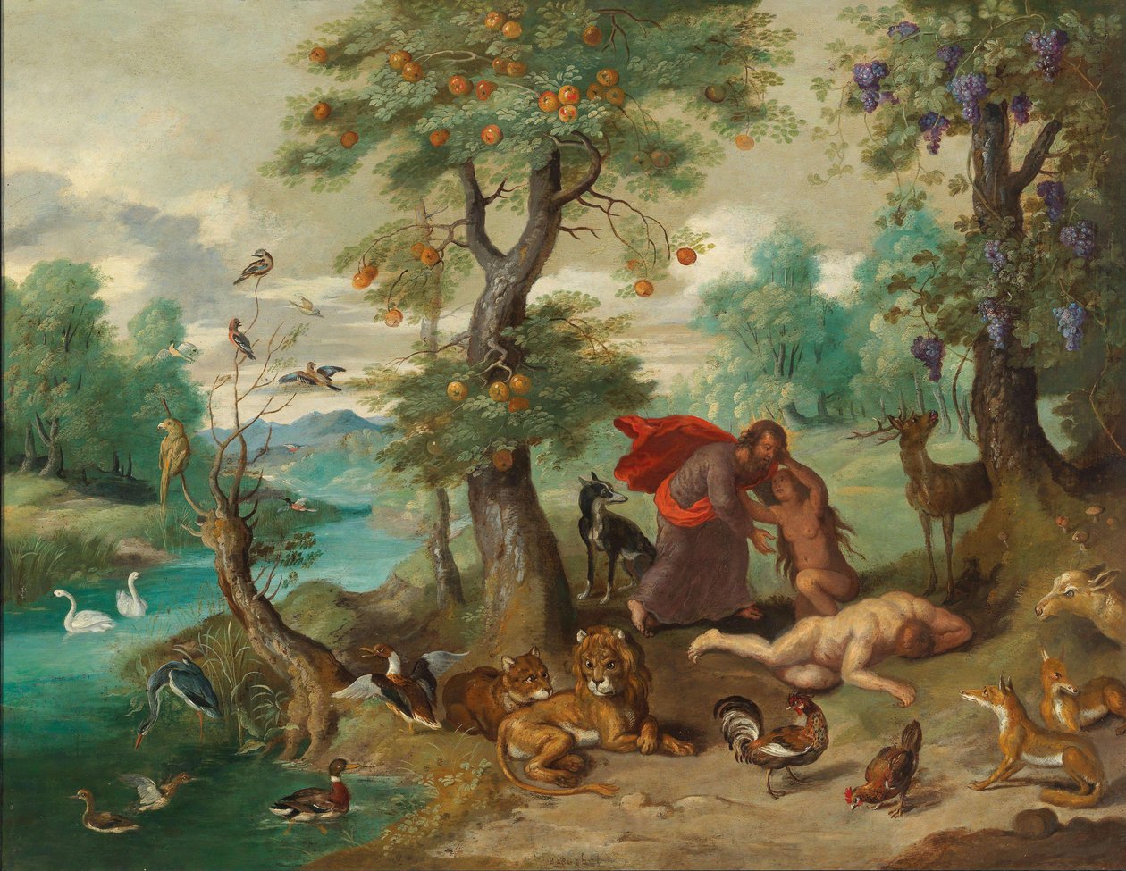 Evas skapelse. av Jan Brueghel the Younger