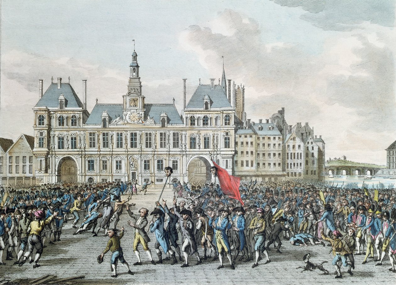 Cheferna för Launay och Flesselles promenerade framför Hotel de Ville, 14 juli 1789, 1795 av Jan Bulthuis