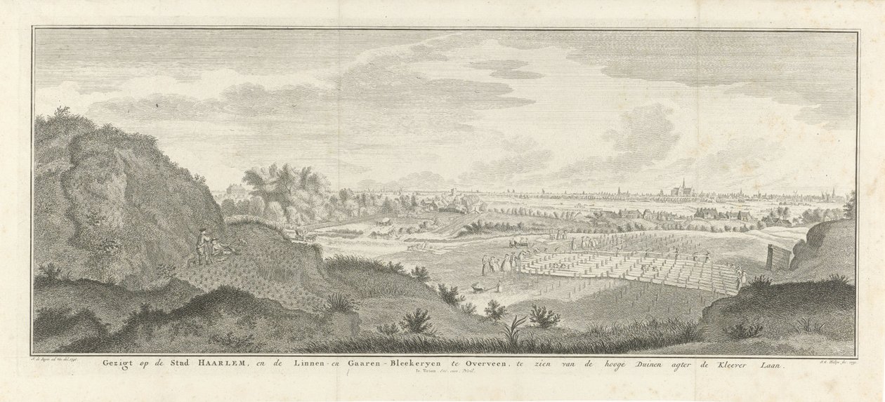 Utsikt över Haarlem och Overveen Utsikt över staden Haarlem och linne- och garnläktaren i Overveen, sett från de höga sanddynerna bakom Kleever Laan (titel på objektet) av Jan Caspar Philips