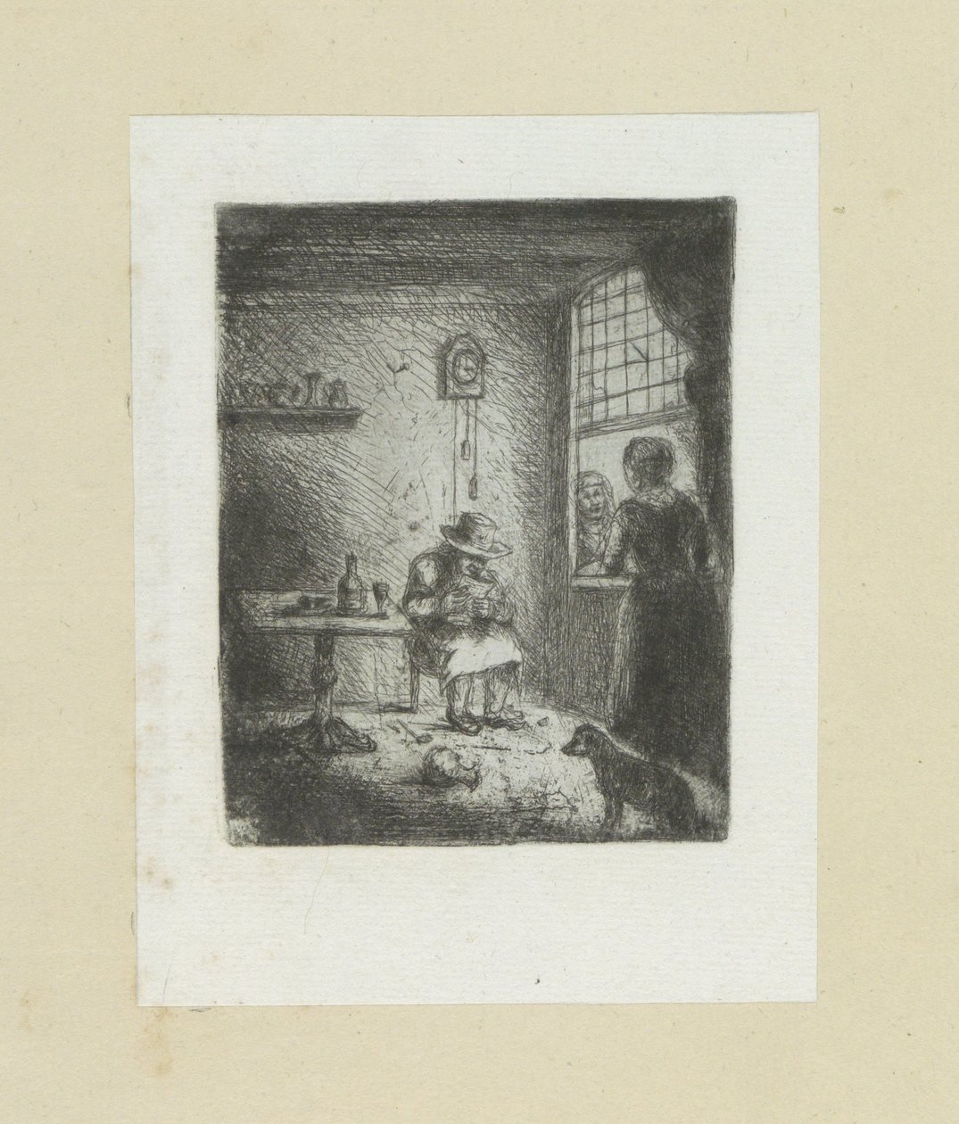 Interiör sätter lezende man The Compleat Work of Etchings av John Chalon / Oeuvre Complette des Eaux Fortes av Jean Chalon (serietitel) av Jan Chalon