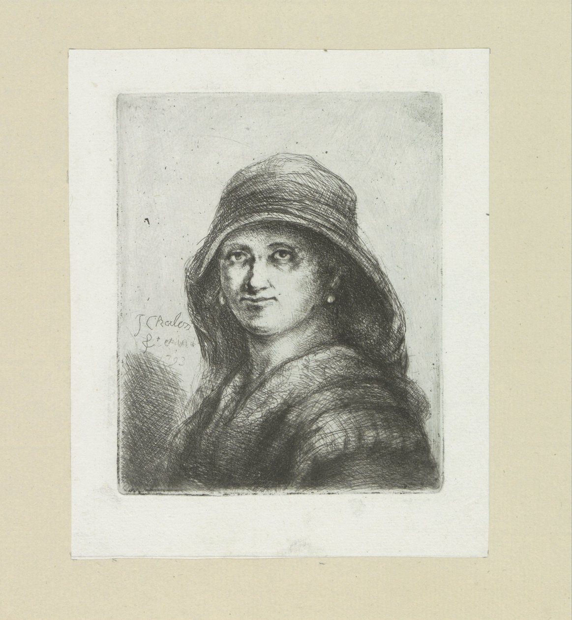 Jonge kvinna sätter huva The Compleat Work of Etchings av John Chalon / Oeuvre Complette des Eaux Fortes av Jean Chalon (serietitel) av Jan Chalon