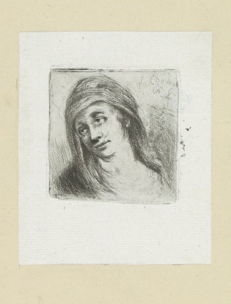 Unge kvinna med huvudduk The Compleat Work of Etchings av John Chalon / Oeuvre Complette des Eaux Fortes av Jean Chalon (serietitel) av Jan Chalon
