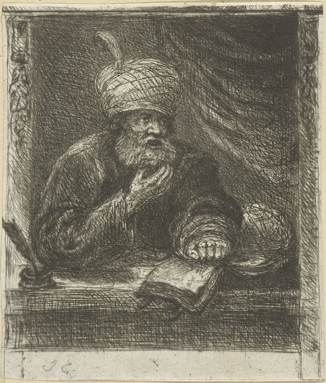 Man med turban bakom ett skrivbord av Jan Chalon