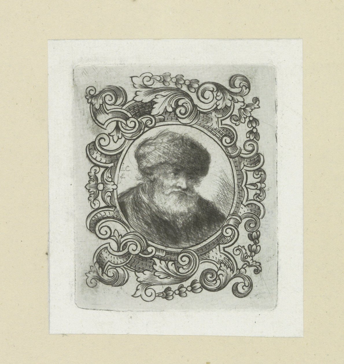 Oude man mötte bonthoed i ornamentrand The Compleat Work of Etchings av John Chalon / Oeuvre Complette des Eaux Fortes av Jean Chalon (serietitel) av Jan Chalon