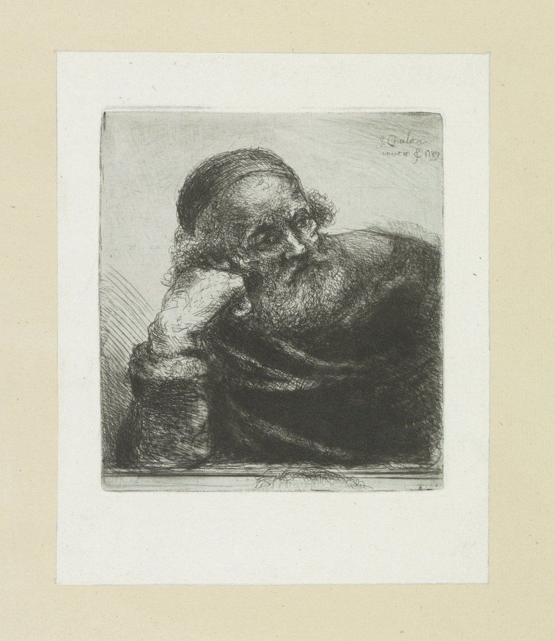 Gammal man lutad på sin högra arm The Compleat Work of Etchings av John Chalon / Oeuvre Complette des Eaux Fortes av Jean Chalon (serietitel) av Jan Chalon