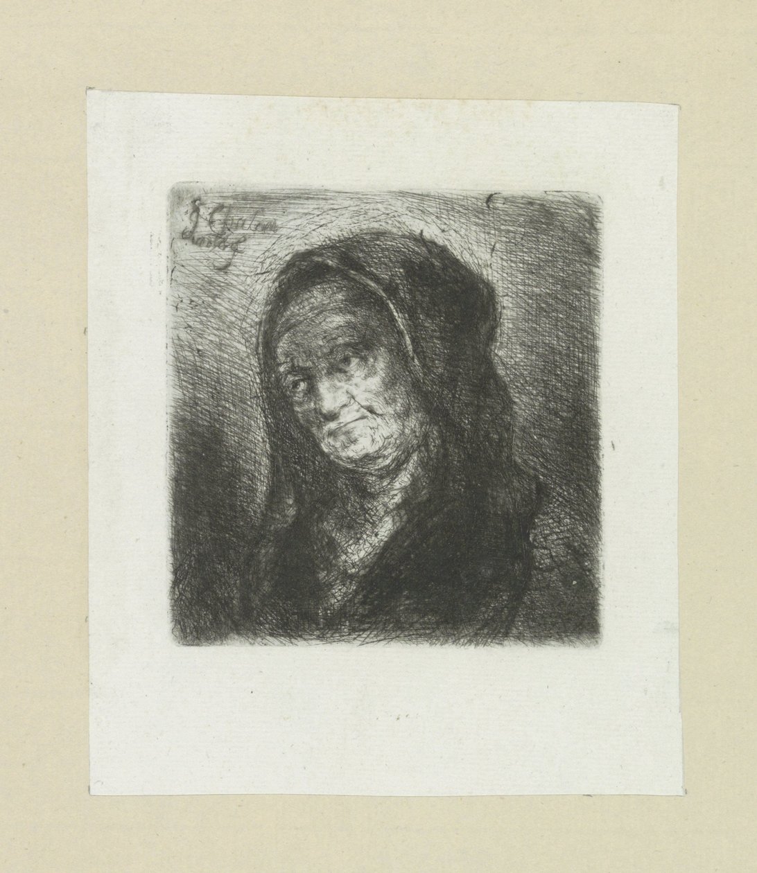 Oude woman met zwarte sluier The Compleat Work of Etchings av John Chalon / Oeuvre Complette des Eaux Fortes av Jean Chalon (serietitel) av Jan Chalon