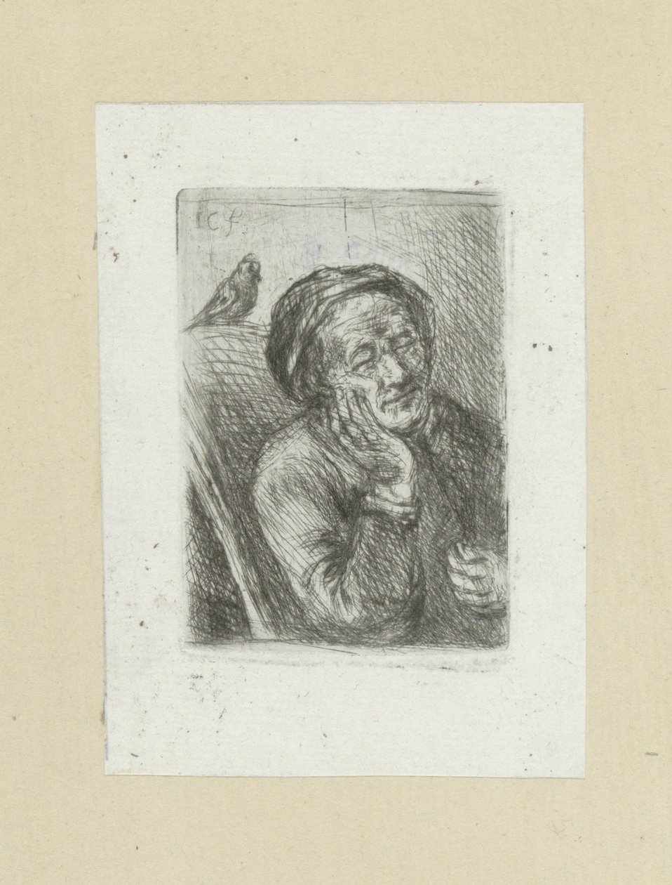 Slapende oude man met vogel The Compleat Work of Etchings av John Chalon / Oeuvre Complette des Eaux Fortes av Jean Chalon (serietitel) av Jan Chalon