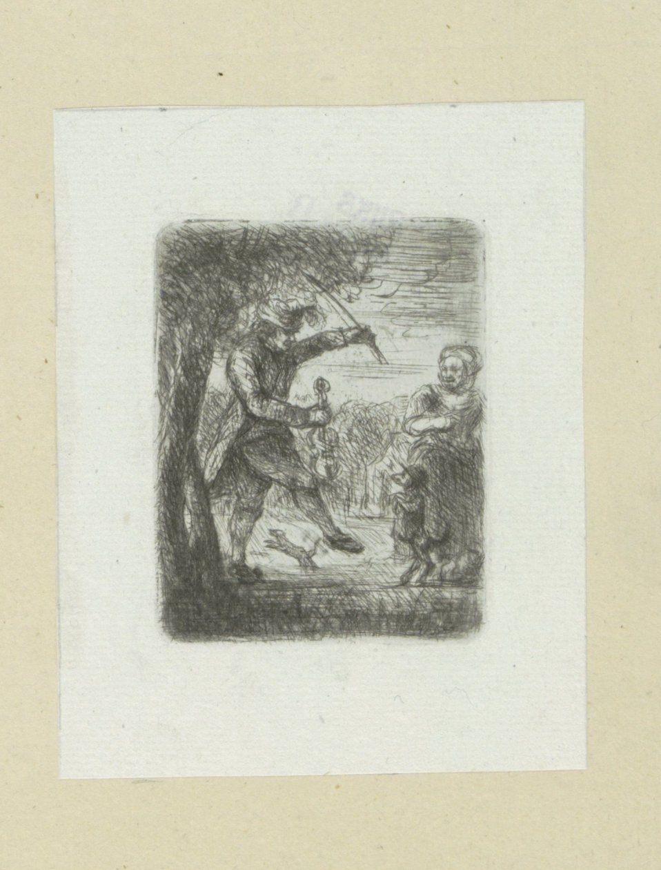 Straatmuzikant sätter våldtäkt i dans hond The Compleat Work of Etchings av John Chalon / Oeuvre Complette des Eaux Fortes av Jean Chalon (serietitel) av Jan Chalon