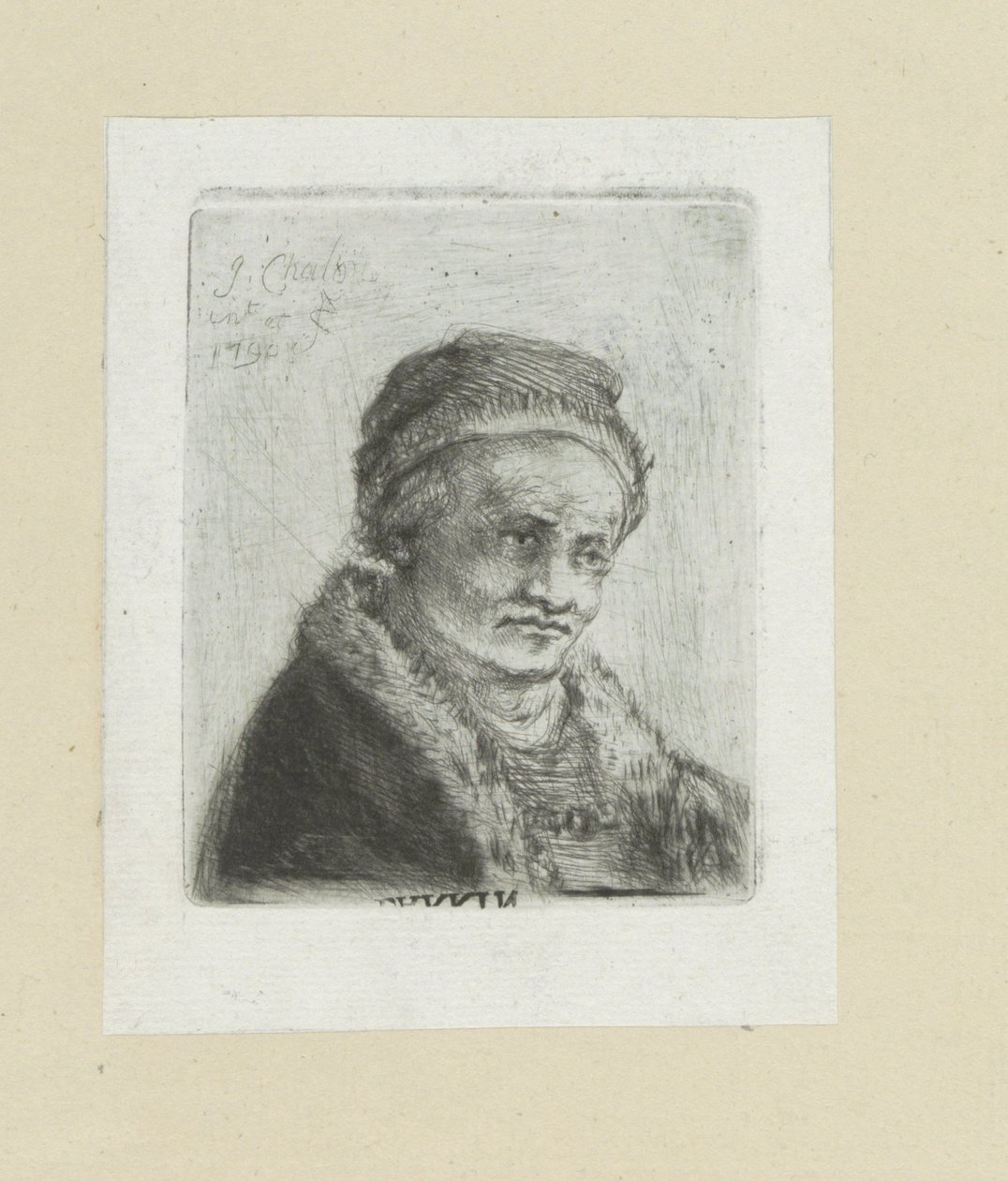 Volwassen man sätter bontkraag The Compleat Work of Etchings av John Chalon / Oeuvre Complette des Eaux Fortes av Jean Chalon (serietitel) av Jan Chalon