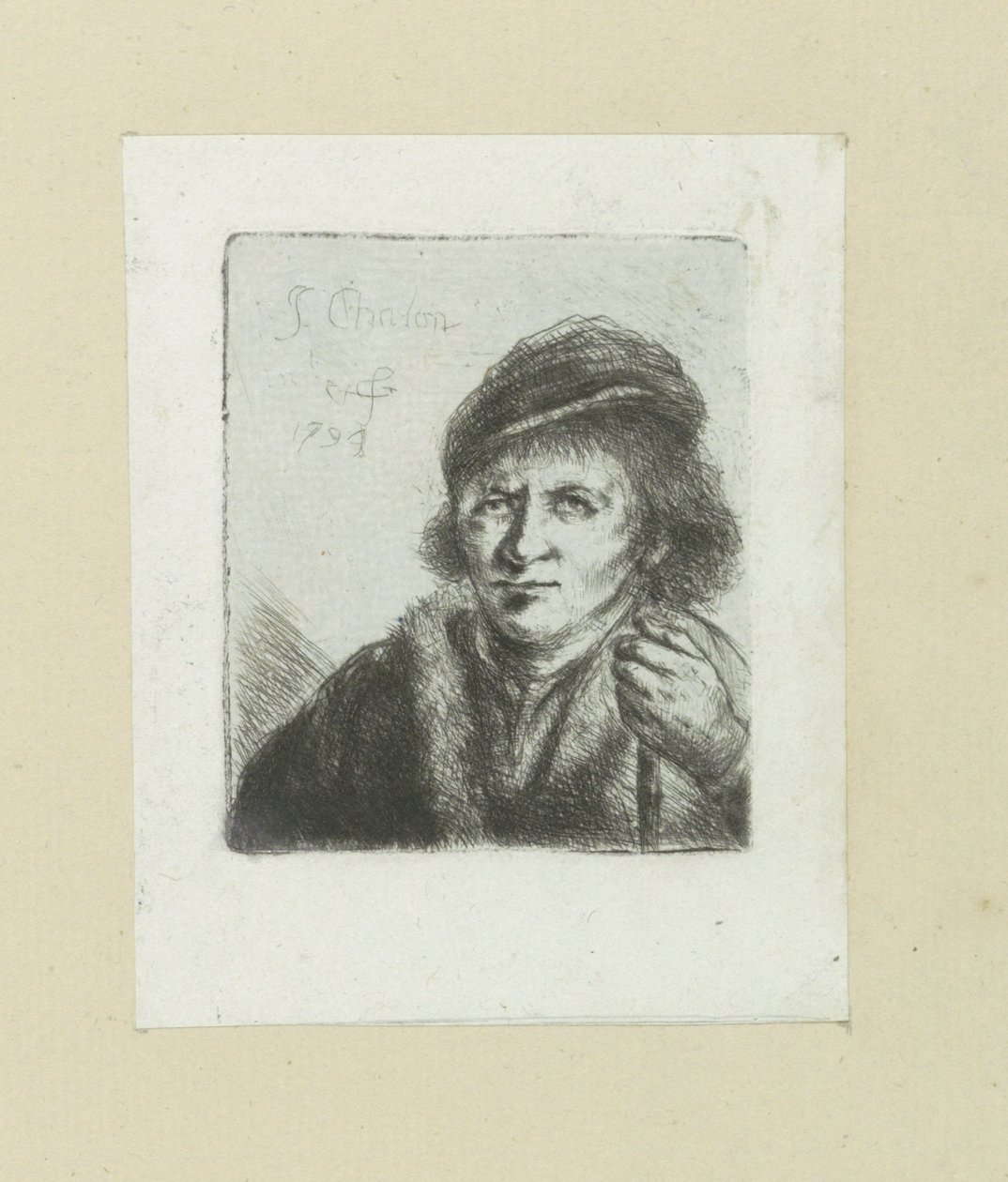 Volwassen man sätter hackad i stok The Compleat Work of Etchings av John Chalon / Oeuvre Complette des Eaux Fortes av Jean Chalon (serietitel) av Jan Chalon