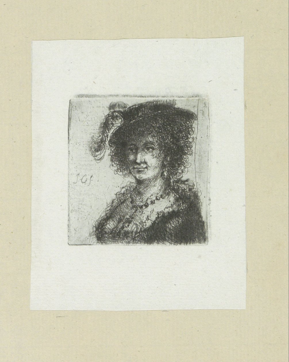 Vrouw met hoed met veer The Compleat Work of Etchings av John Chalon / Oeuvre Complette des Eaux Fortes av Jean Chalon (serietitel) av Jan Chalon