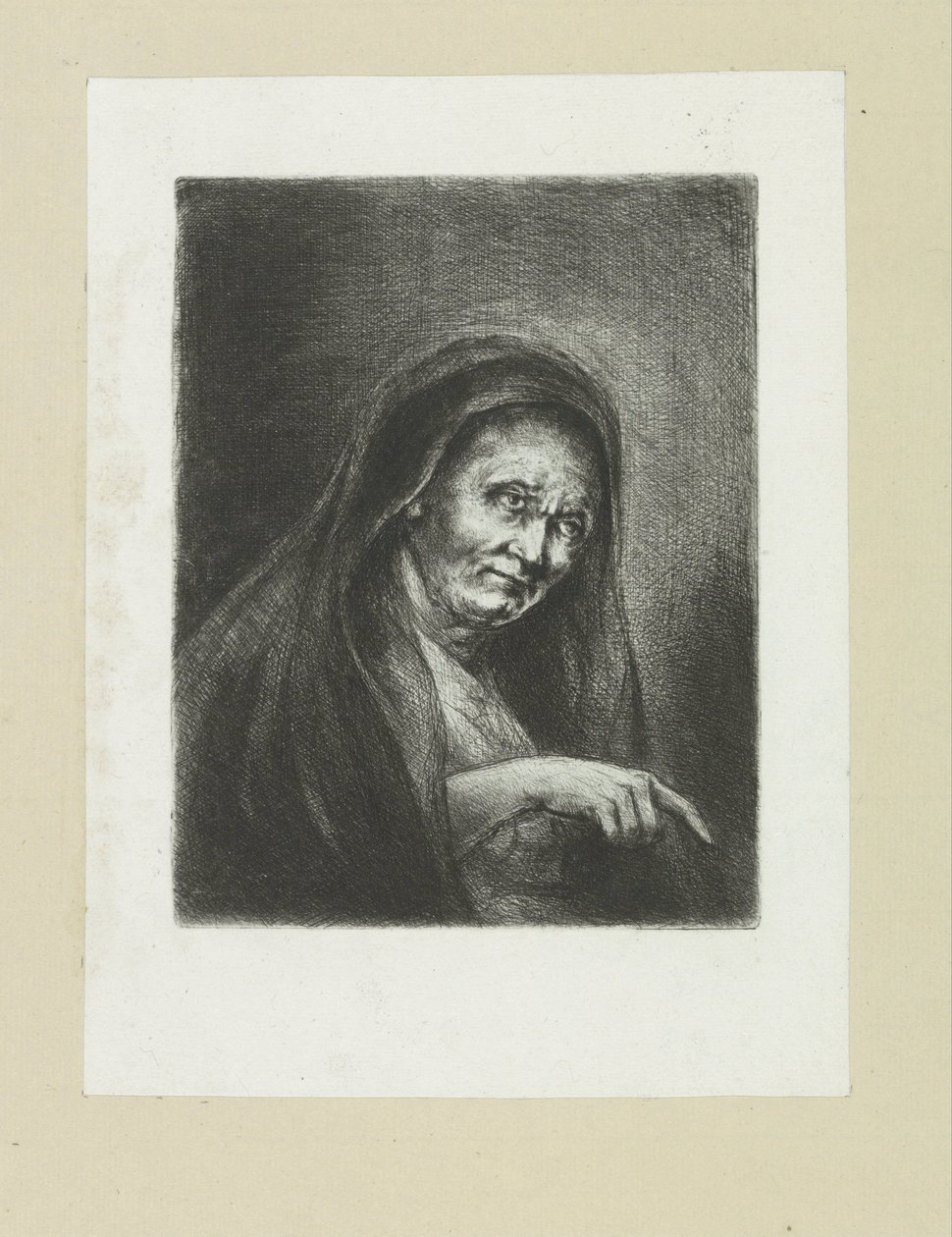 Wijzende oude vrouw The Compleat Work of Etchings av John Chalon / Oeuvre Complette des Eaux Fortes av Jean Chalon (serietitel) av Jan Chalon